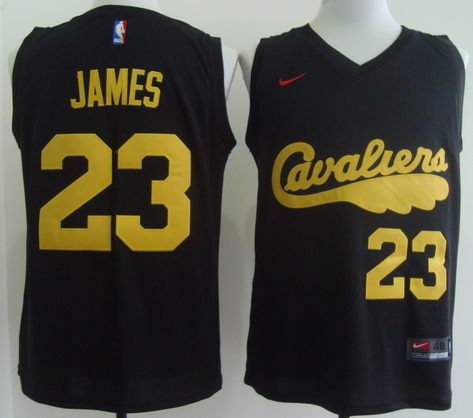 Men's Nike Cleveland Cavaliers #23 LeBron James 2017 Black With Yellow Fashion Stitched NBA Jersey